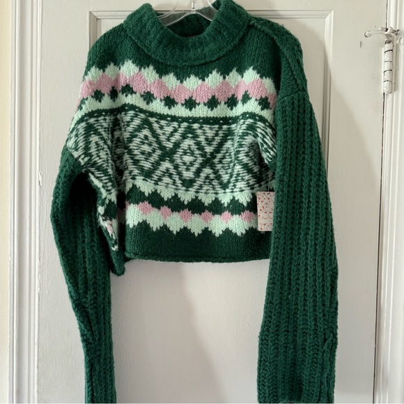 Free People Alpine Knit Sweater In Spearmint Pine - Picture 5 of 9